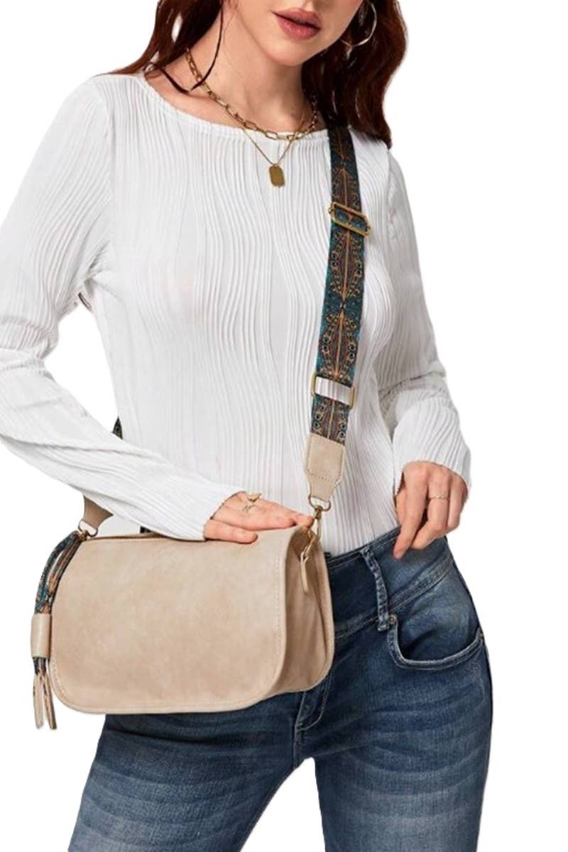 SI-25725 PATTERN STRAP ZIPPER SHOULDER BAG