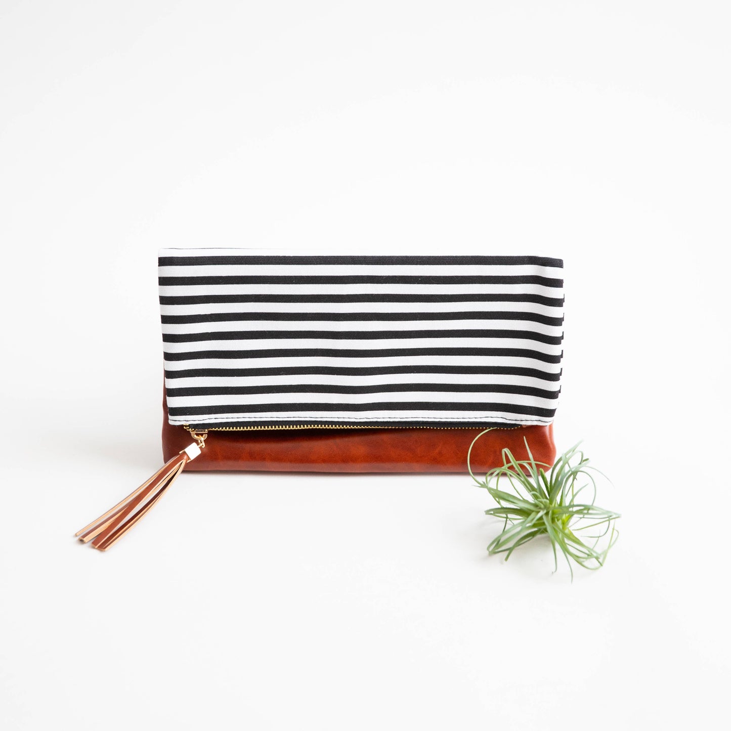 *$6.97 Closeout* FoldOver Clutch Classic Black/White stripe