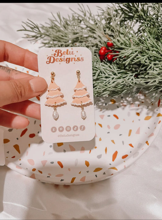 Pink Christmas Tree Earrings