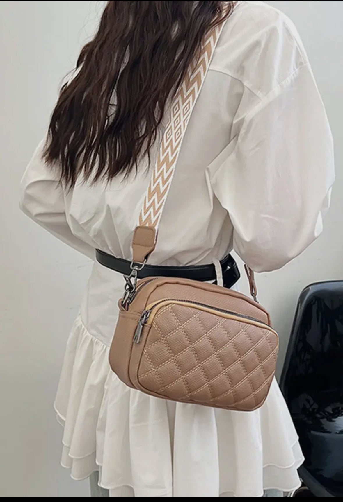 Quilted vegan leather crossbody bag