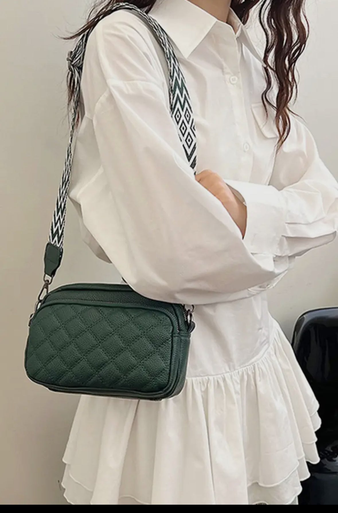 Quilted vegan leather crossbody bag