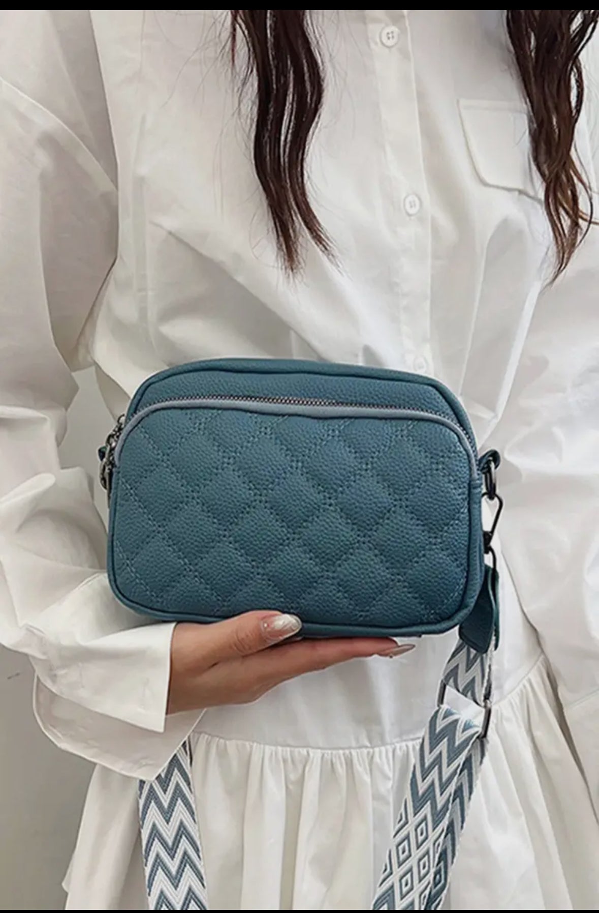 Quilted vegan leather crossbody bag