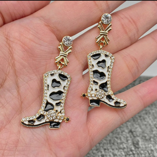 Cowprint Boot Earrings