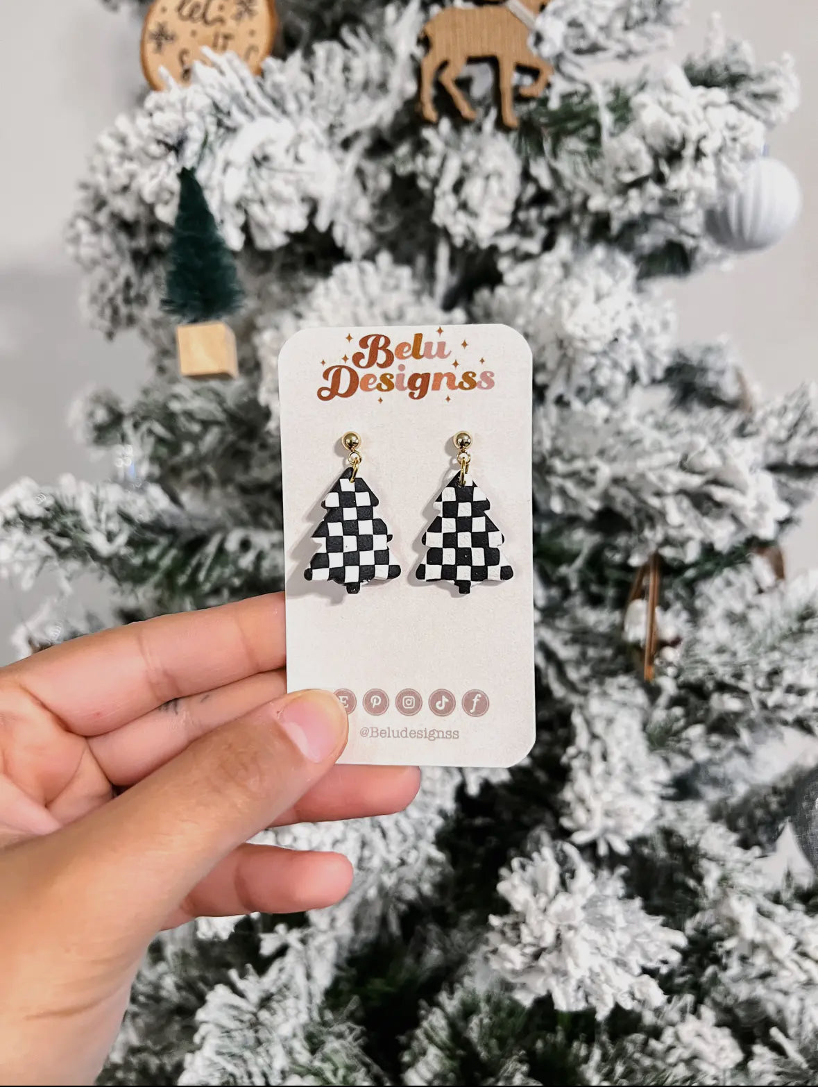 Checkered Christmas Tree Earrings