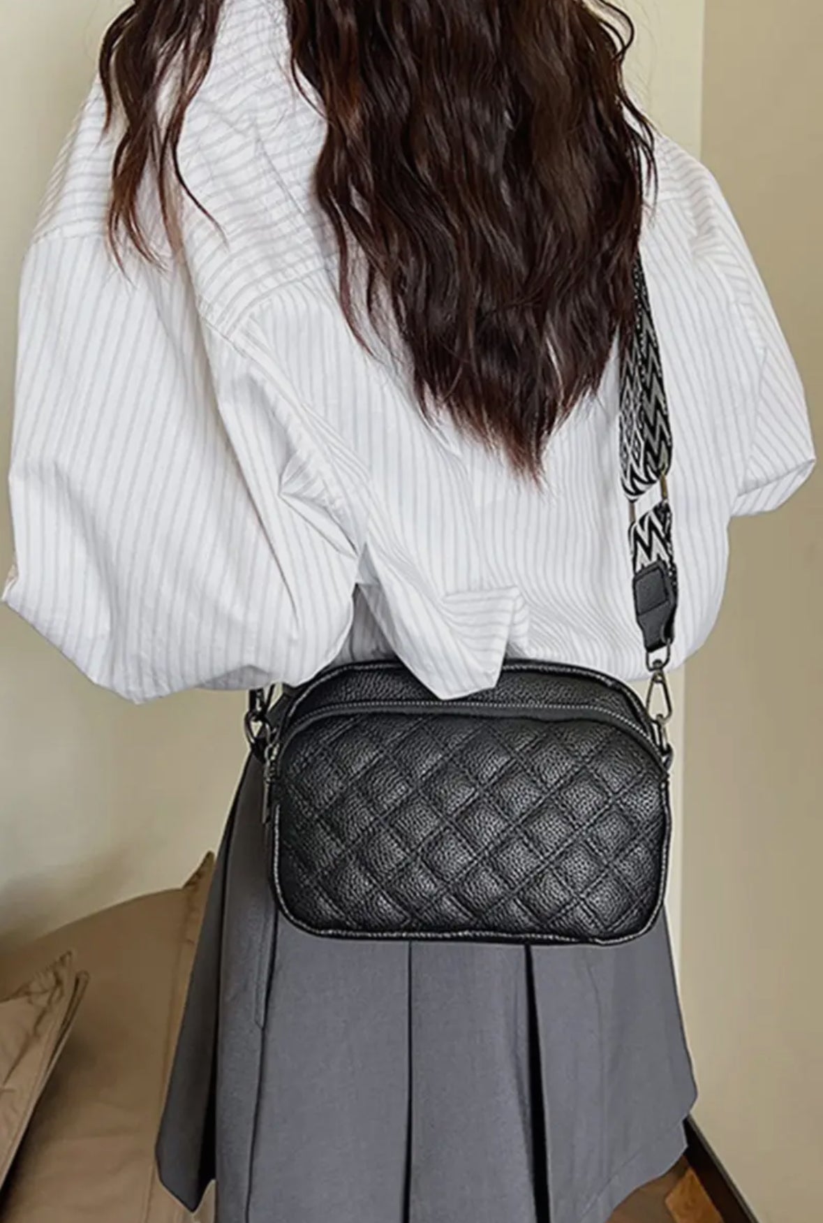 Quilted vegan leather crossbody bag