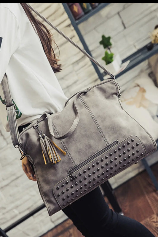 Gray Studded Tote