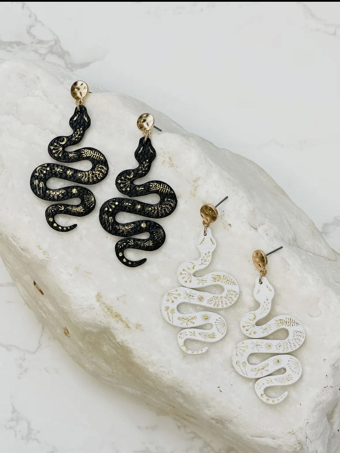 Gold and Leather Snake Earrings