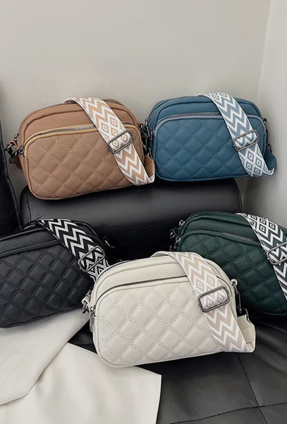 Quilted vegan leather crossbody bag