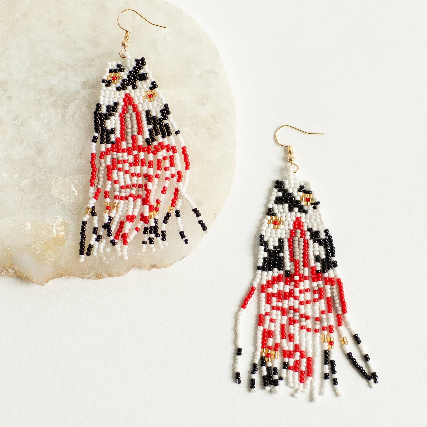 *5.00 closeout* Beaded Red & Ivory Earring